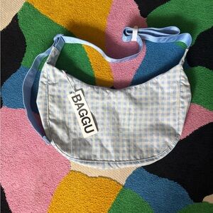 BAGGU Light Blue Checkered Crossbody Bag